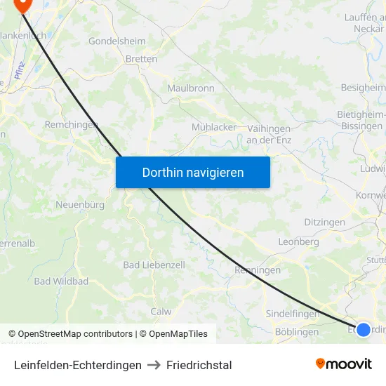 Leinfelden-Echterdingen to Friedrichstal map