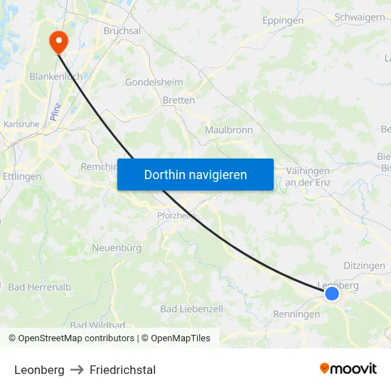Leonberg to Friedrichstal map