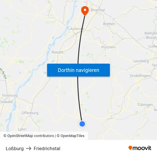 Loßburg to Friedrichstal map