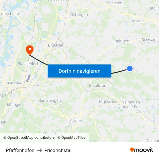 Pfaffenhofen to Friedrichstal map