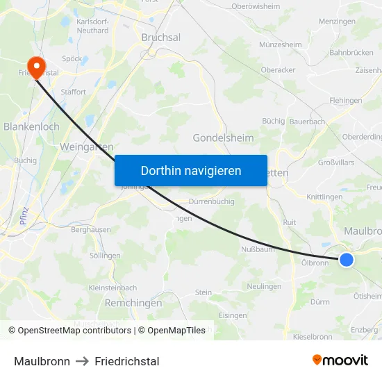 Maulbronn to Friedrichstal map