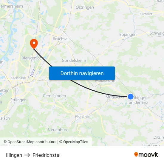 Illingen to Friedrichstal map