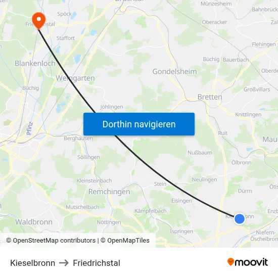 Kieselbronn to Friedrichstal map