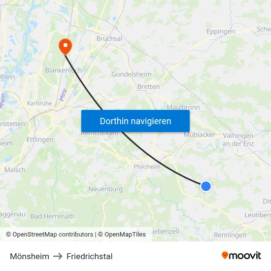 Mönsheim to Friedrichstal map