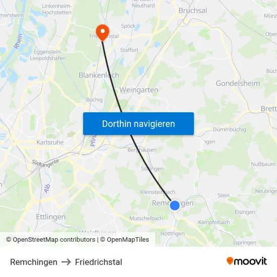 Remchingen to Friedrichstal map