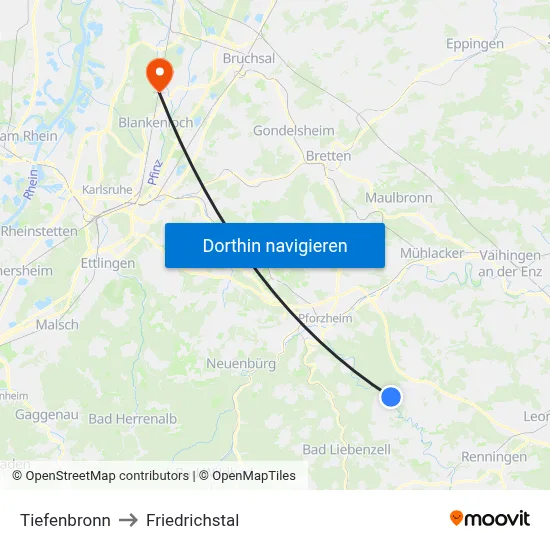 Tiefenbronn to Friedrichstal map