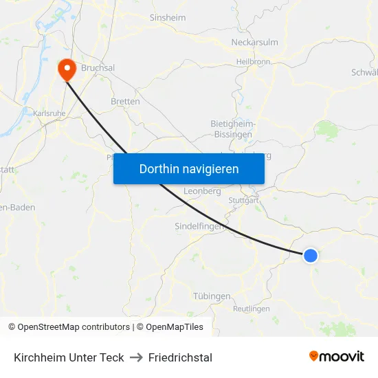 Kirchheim Unter Teck to Friedrichstal map