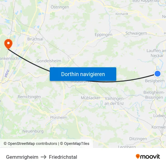 Gemmrigheim to Friedrichstal map