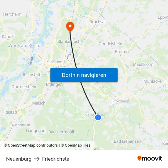 Neuenbürg to Friedrichstal map