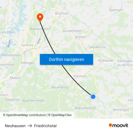 Neuhausen to Friedrichstal map