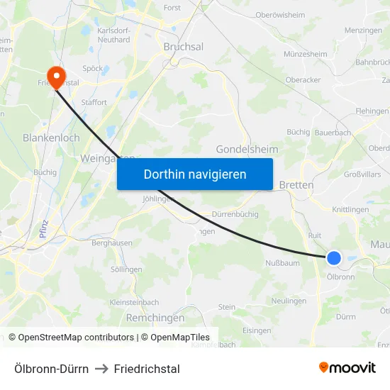Ölbronn-Dürrn to Friedrichstal map