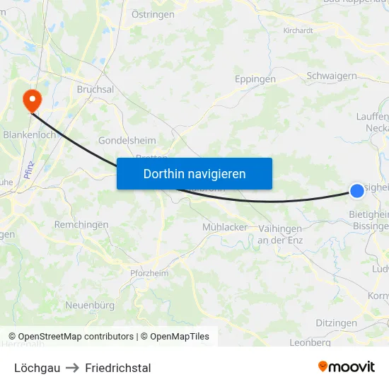 Löchgau to Friedrichstal map