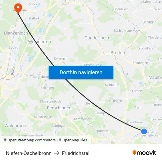 Niefern-Öschelbronn to Friedrichstal map