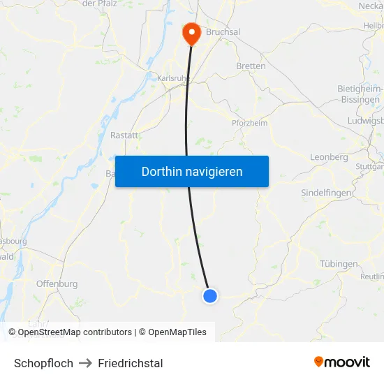 Schopfloch to Friedrichstal map