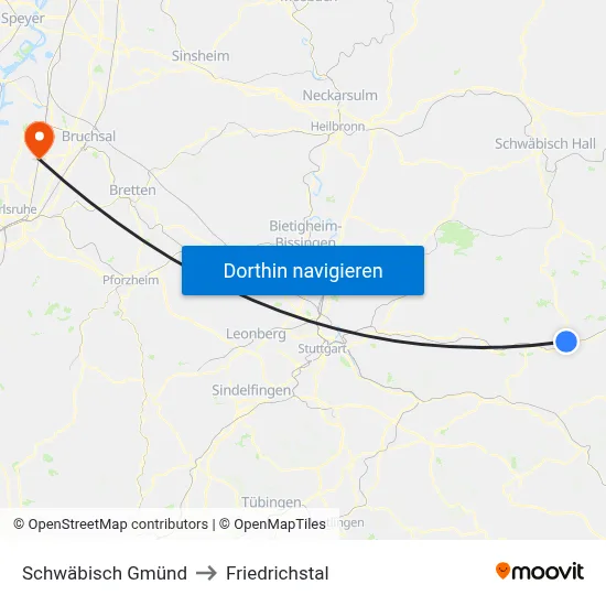 Schwäbisch Gmünd to Friedrichstal map