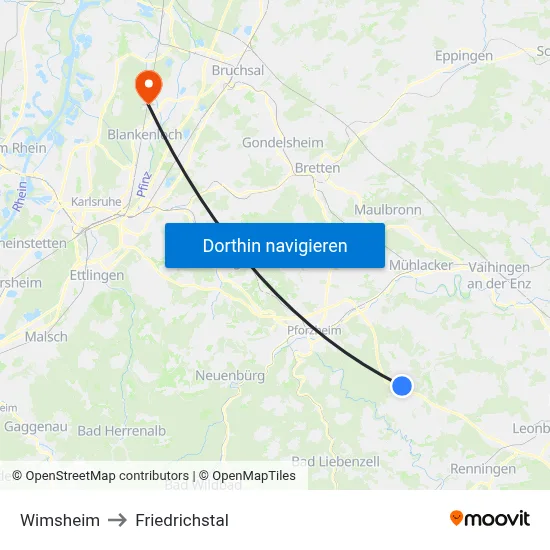 Wimsheim to Friedrichstal map