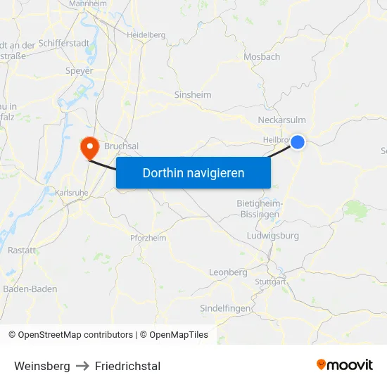 Weinsberg to Friedrichstal map