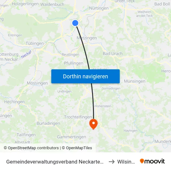 Gemeindeverwaltungsverband Neckartenzlingen to Wilsingen map
