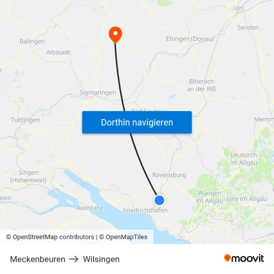 Meckenbeuren to Wilsingen map