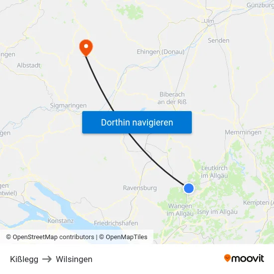 Kißlegg to Wilsingen map