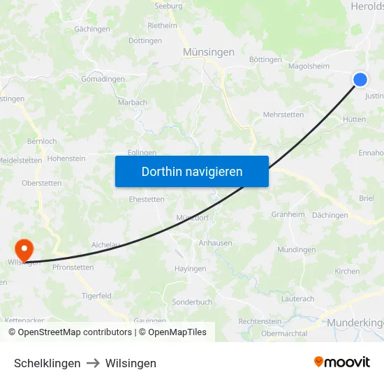 Schelklingen to Wilsingen map