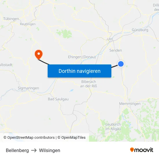 Bellenberg to Wilsingen map