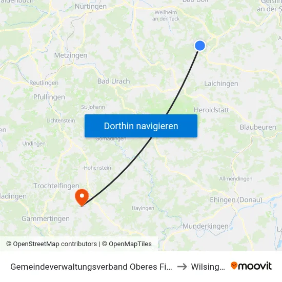 Gemeindeverwaltungsverband Oberes Filstal to Wilsingen map