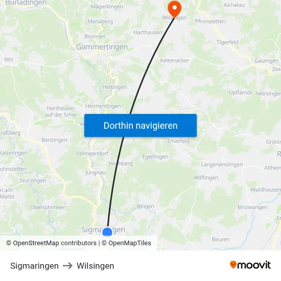 Sigmaringen to Wilsingen map