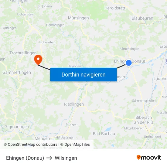 Ehingen (Donau) to Wilsingen map