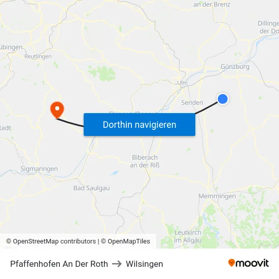 Pfaffenhofen An Der Roth to Wilsingen map