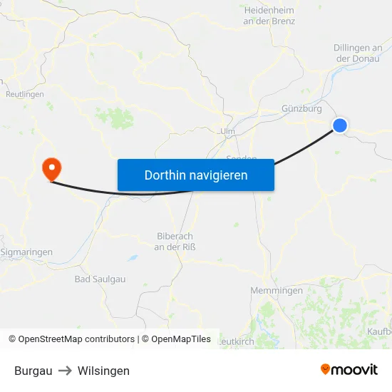 Burgau to Wilsingen map