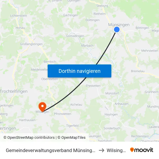 Gemeindeverwaltungsverband Münsingen to Wilsingen map