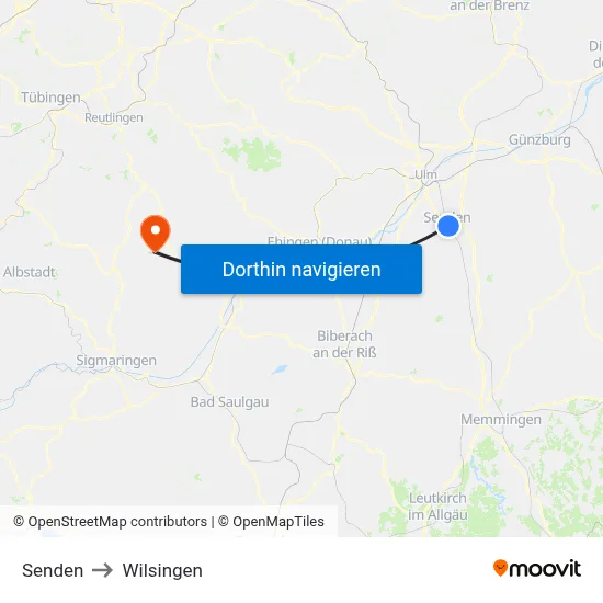 Senden to Wilsingen map