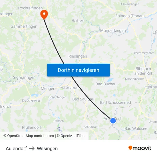 Aulendorf to Wilsingen map