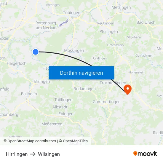 Hirrlingen to Wilsingen map