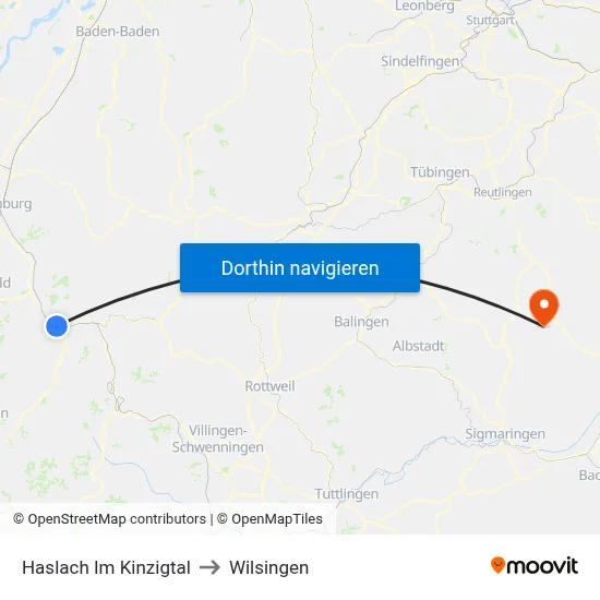 Haslach Im Kinzigtal to Wilsingen map