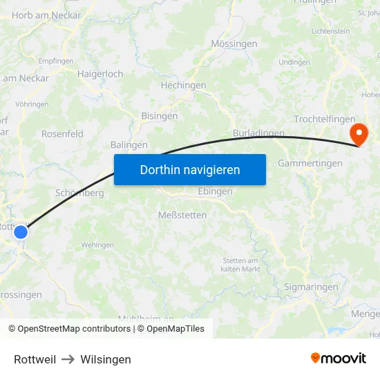 Rottweil to Wilsingen map