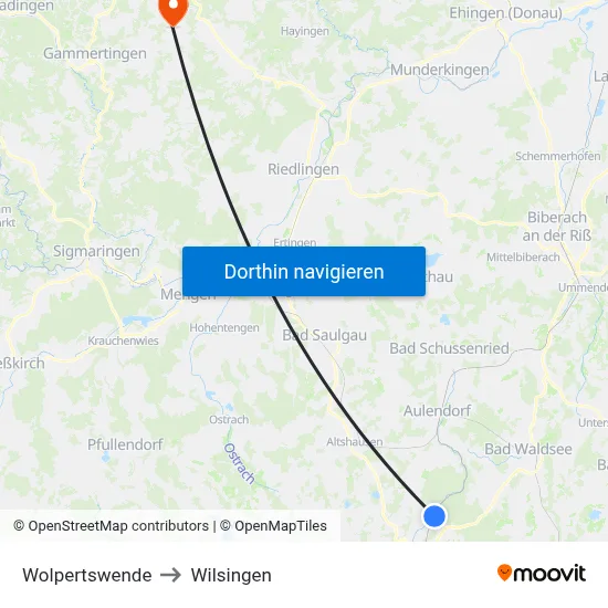 Wolpertswende to Wilsingen map