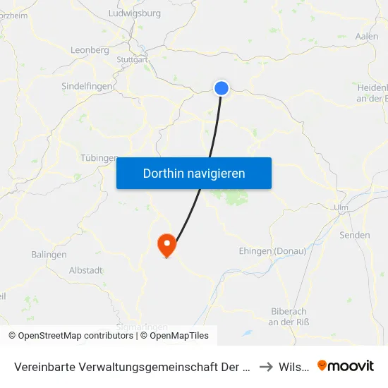 Vereinbarte Verwaltungsgemeinschaft Der Stadt Ebersbach An Der Fils to Wilsingen map