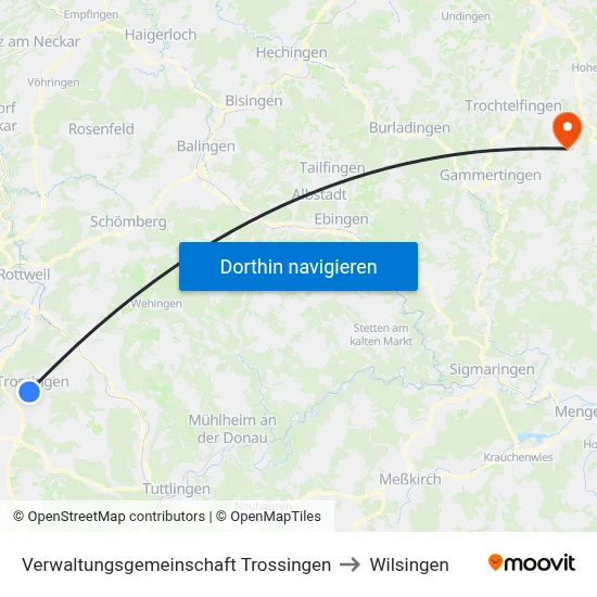Verwaltungsgemeinschaft Trossingen to Wilsingen map