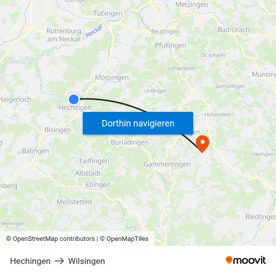 Hechingen to Wilsingen map