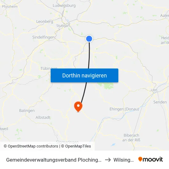Gemeindeverwaltungsverband Plochingen to Wilsingen map