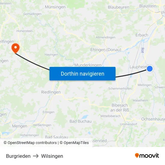 Burgrieden to Wilsingen map