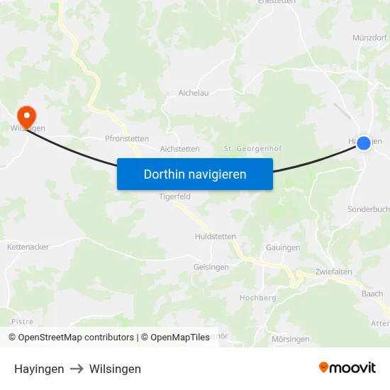 Hayingen to Wilsingen map