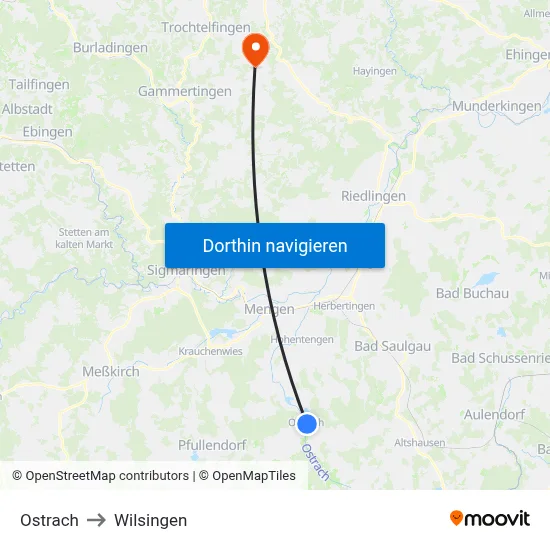 Ostrach to Wilsingen map