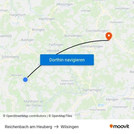 Reichenbach am Heuberg to Wilsingen map