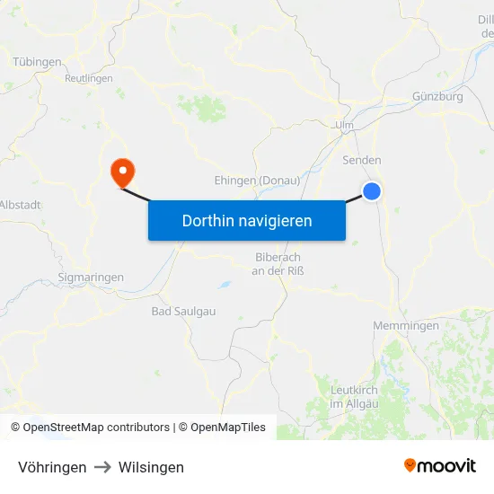 Vöhringen to Wilsingen map