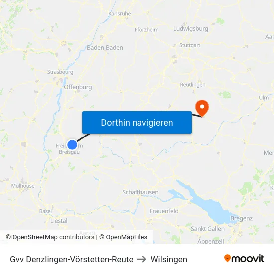 Gvv Denzlingen-Vörstetten-Reute to Wilsingen map