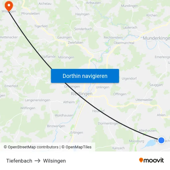 Tiefenbach to Wilsingen map