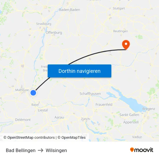 Bad Bellingen to Wilsingen map